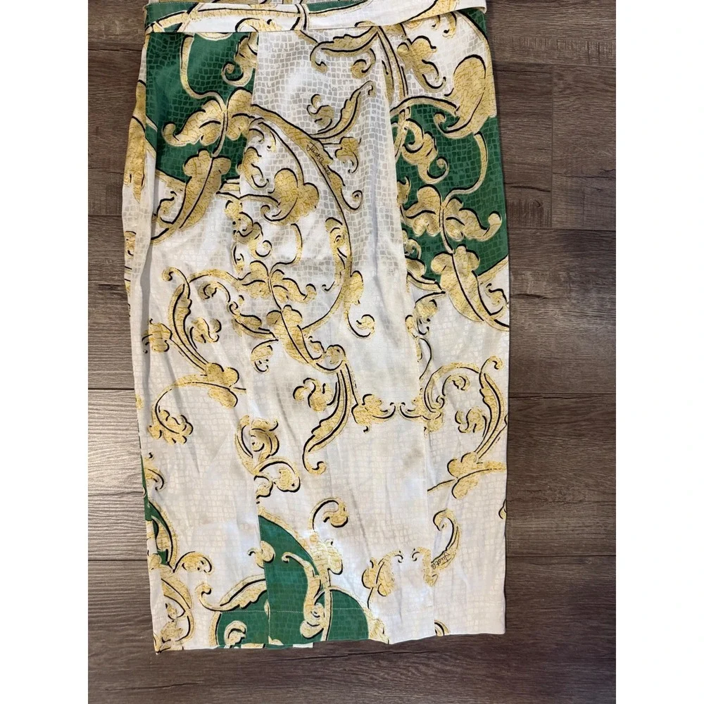 Just Cavalli Roberto Cavalli Silk Baroque Ruffle Button Front Midi Dress Belt 44